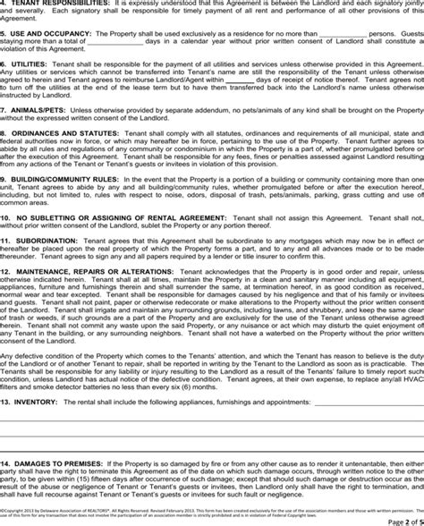 delaware residential lease agreement template   page