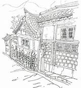 Coloring Korea Hanok Pages South Korean Therapy Bukchon Village sketch template