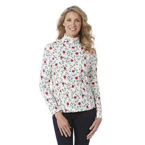 holiday editions womens turtleneck poinsettia