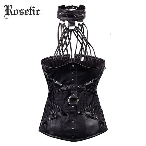 rosetic gothic woman black bustiers sexy club plus size steampunk girl