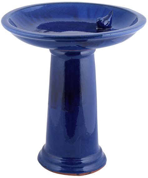 bird bath  pedestal wbird ceramic blue esschert design usa