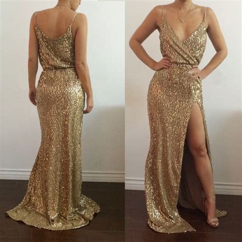 2018 New Fashion Gold Sequin Dress Women Sexy V Neck