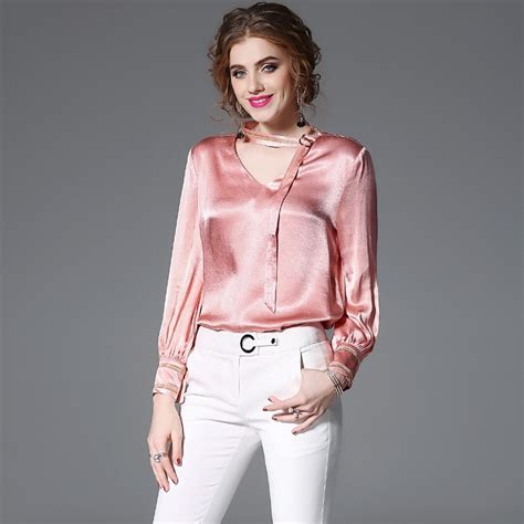 office lady work satin women blouse shirt tops in blouses and shirts from