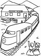Train Coloring Waving Kids Railroad Beside Passangers sketch template