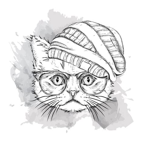 hand draw cat   hat vector illustration stock vector illustration
