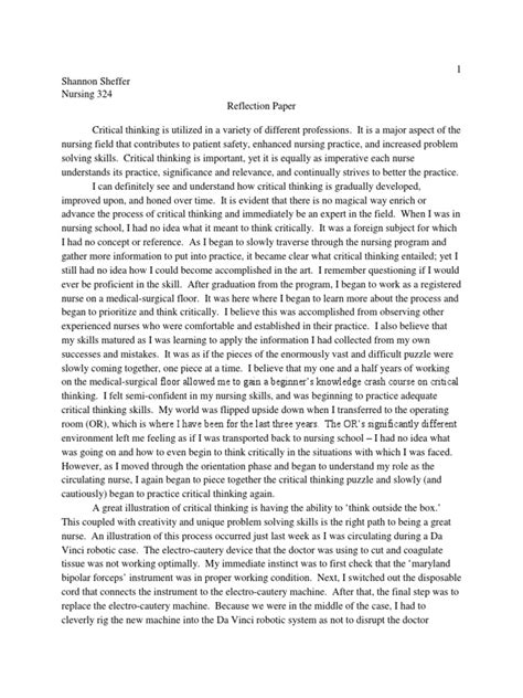 nursing reflection paper critical thinking thought