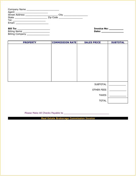 real estate commission invoice template example