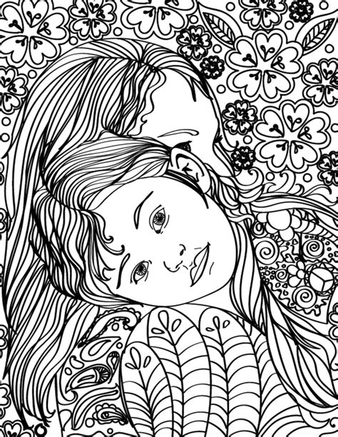 printable mother daughter hugging adult coloring page