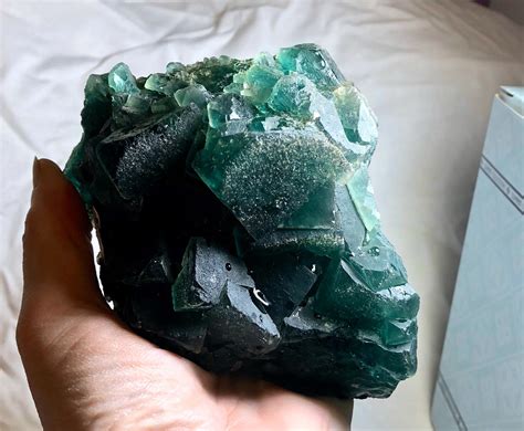 large dark green cubic fluorite crystal cluster specimen