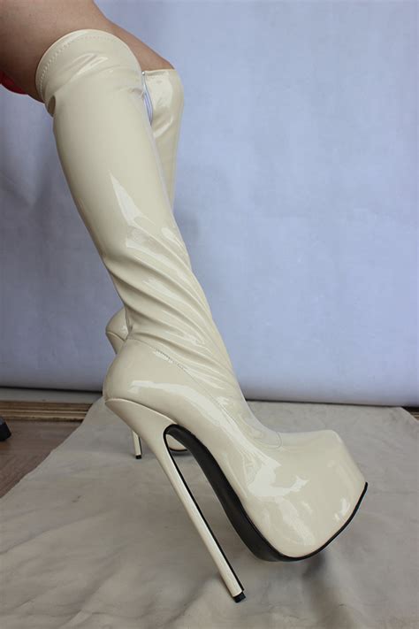 about 20cm 23cm heel patent leather knee high boots extreme high heel sex fetish thin heel