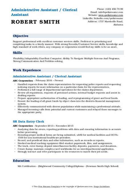clerical assistant resume samples qwikresume