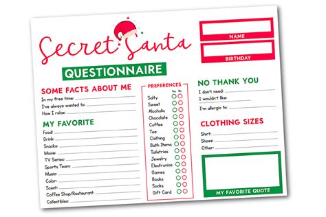 secret santa questionnaire printable printable gardening guidebook