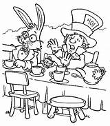Wonderland Alice Mad Coloring Pages Hatter Tea Party Rabbit Adult Getcolorings Col Getdrawings Drawing sketch template