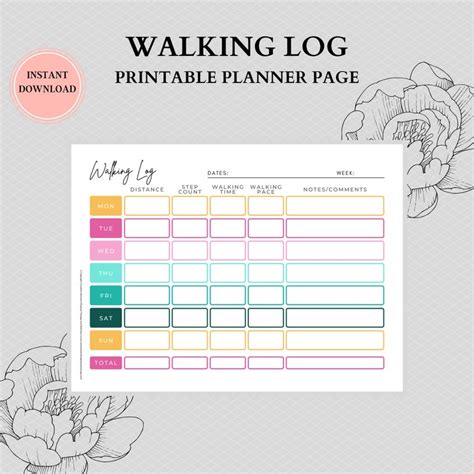 outdoor enthusiast printable walking log workout instant  etsy