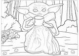 Yoda Baby Coloring Mandalorian Pages Adults Child Movies sketch template