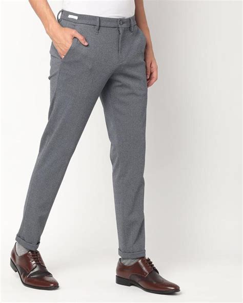 mid rise cropped slim fit flat front trousers jiomart