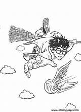 Potter Harry Snitch Quidditch Coloring Pages Catching Printable Drawing Potters Broom Flying Golden Drawings Color Cartoon Print Colouring Brooms Hedwig sketch template