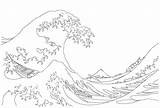 Coloring Waves La Wave Hokusai Vague Great Grande Outline Kanagawa Drawing Line Sketch Dessin Coloriage Et Template Blanc Noir Color sketch template