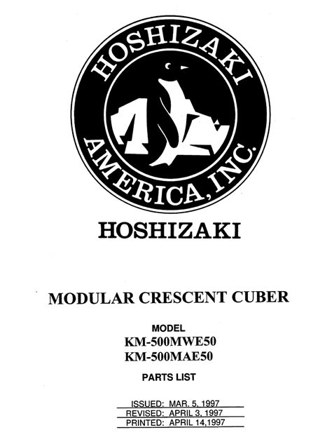 hoshizaki km mae ice maker parts list manualslib