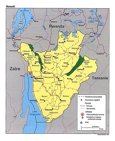 detailed map  burundi  administrative divisions roads major cities airports  ports
