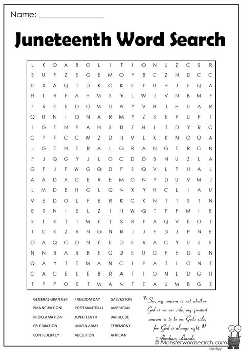 juneteenth word search monster word search