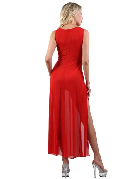 sexy rode doorkijk jurk met hoge splitten cocolamarbe
