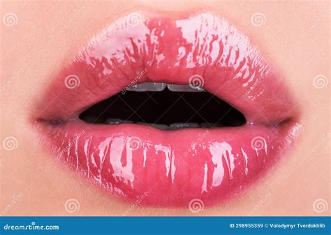 Girl Open Mouths Natural Beauty Lips Woman Lips With Pink Lipstick