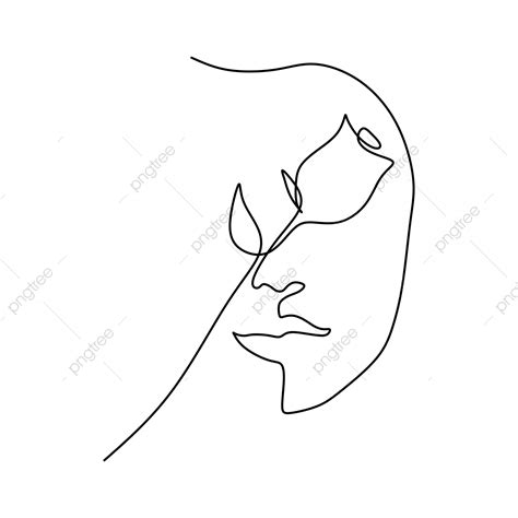 Continuous Line Drawing Of Rose Flower And Girl Face