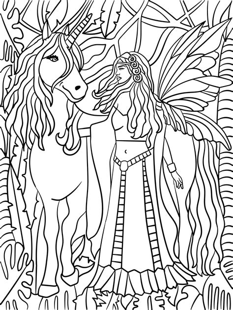 fairy  unicorn coloring pages  adults
