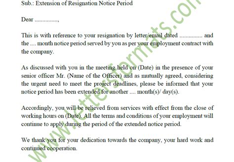 sample employee resignation notice period extension letter