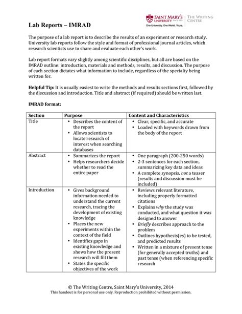 imrad lab report format saint marys university