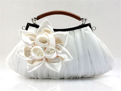 white bridal clutch elegant eye catching luxurious handle rose bag clutch evening purse