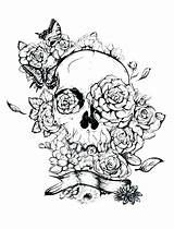 Coloring Skull Pages Roses Sugar Tattoo Adults Tattoos Adult Candy Designs Rose Skulls Printable Color Owl Book Girl Mandala Tatoo sketch template
