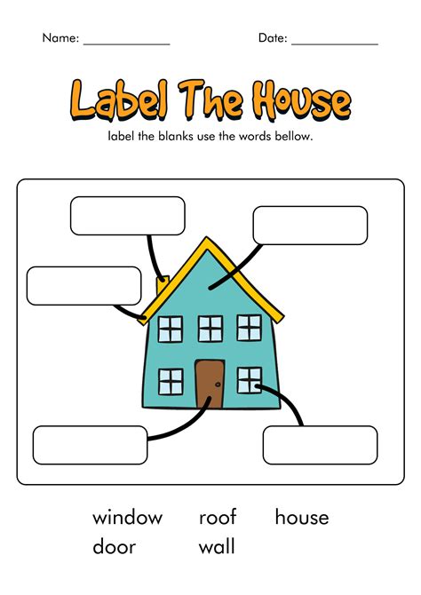 images  parts   house worksheets  kindergarten worksheet label parts