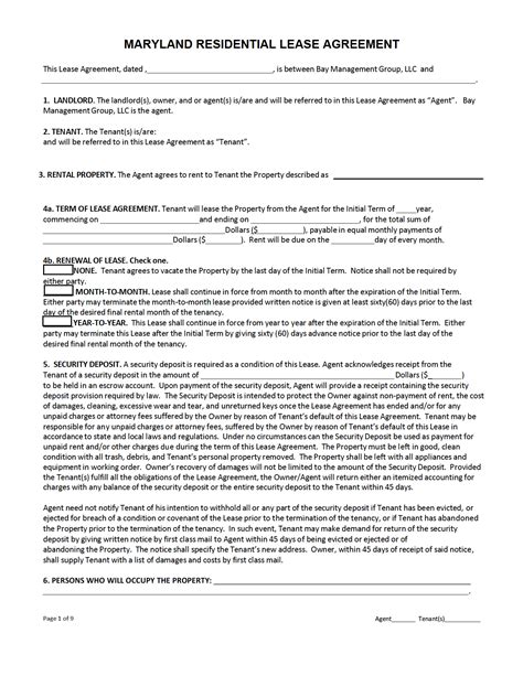 maryland standard residential lease agreement  word