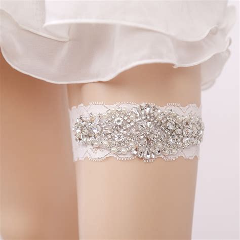 wedding garter rhinestone flower embroidery white sexy garters for