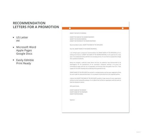 promotion recommendation letters  premium templates