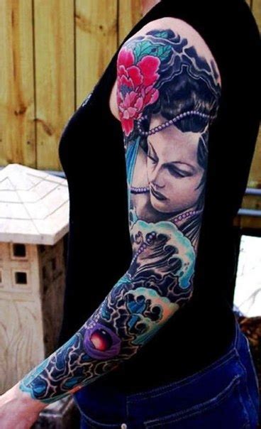 pearl necklace japanese girl tattoo sleeve best tattoo ideas gallery