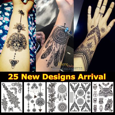 1pc fashion large indian mehndi black henna temporary tattoo stickers