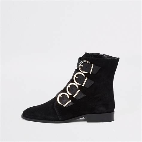 black leather buckle detail boots boots boot shoes women black leather boots