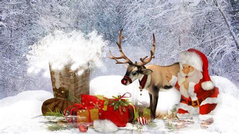 santa  reindeer hd desktop wallpaper widescreen high definition