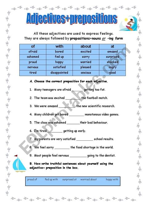 adjectivesprepositions exercises esl worksheet  manuelanunes