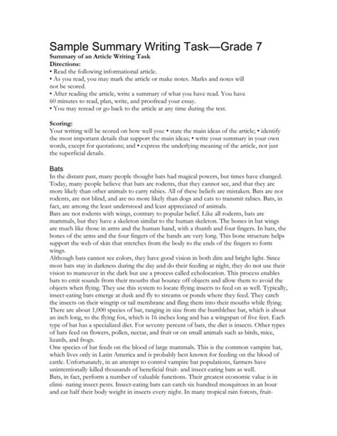 sample summary writing taskgrade  summary   article