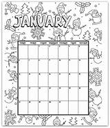 Calendar Printable Coloring Kids January Color sketch template
