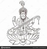 Saraswati Goddess Hindu Draw sketch template