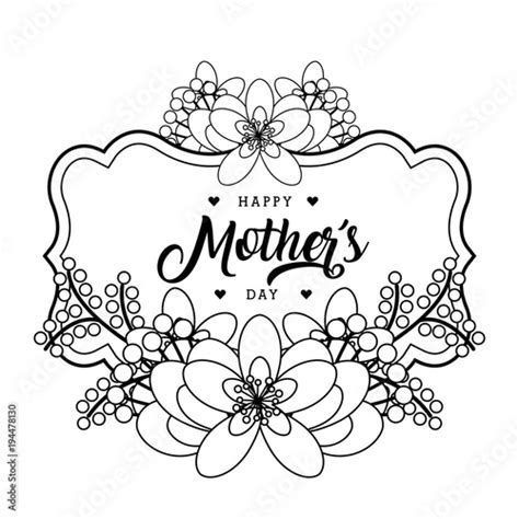 happy mothers day card vintage decoration flowers outline vector