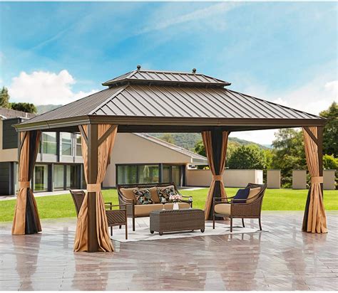 erommy    hardtop gazebo galvanized steel outdoor gazebo canopy double vented roof