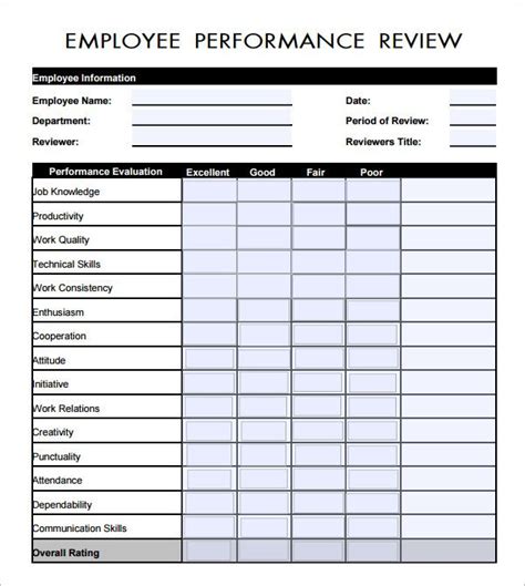 employee evaluation form  employee evaluation form