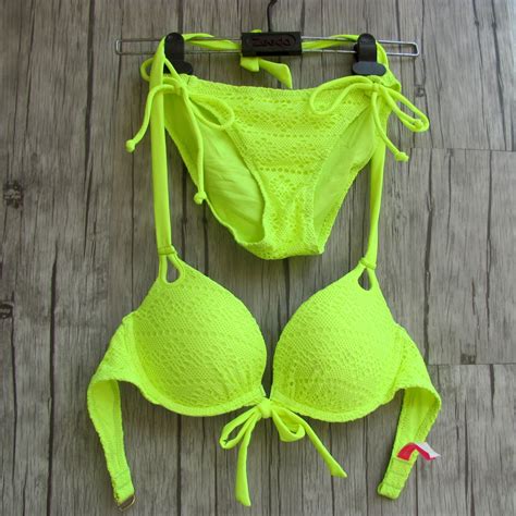 women bikini fluorescent yellow bathing suits sexy biqini underwire