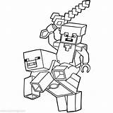 Steve Xcolorings Outline Pickaxe Ender Colouring Mindcraft sketch template